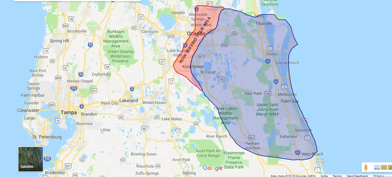 Local area served map - Brevard County to Kissimmee and St. Cloud Florida